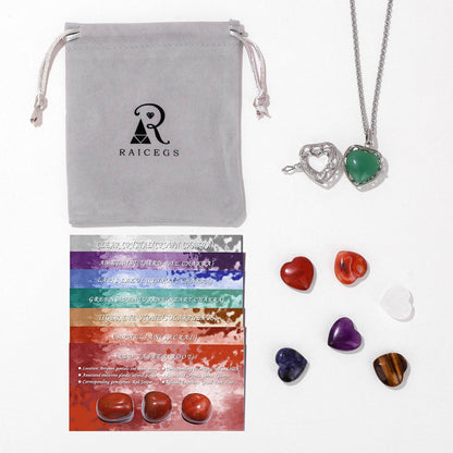 Raicegs Heart Shaped Crystals and Healing Stones 7 Chakra Crystal Necklace 0.8 inch Heart Gemstones Natural Stones Necklaces for Women Spiritual Gift for Women Teen Gir - zenfulharmony.com