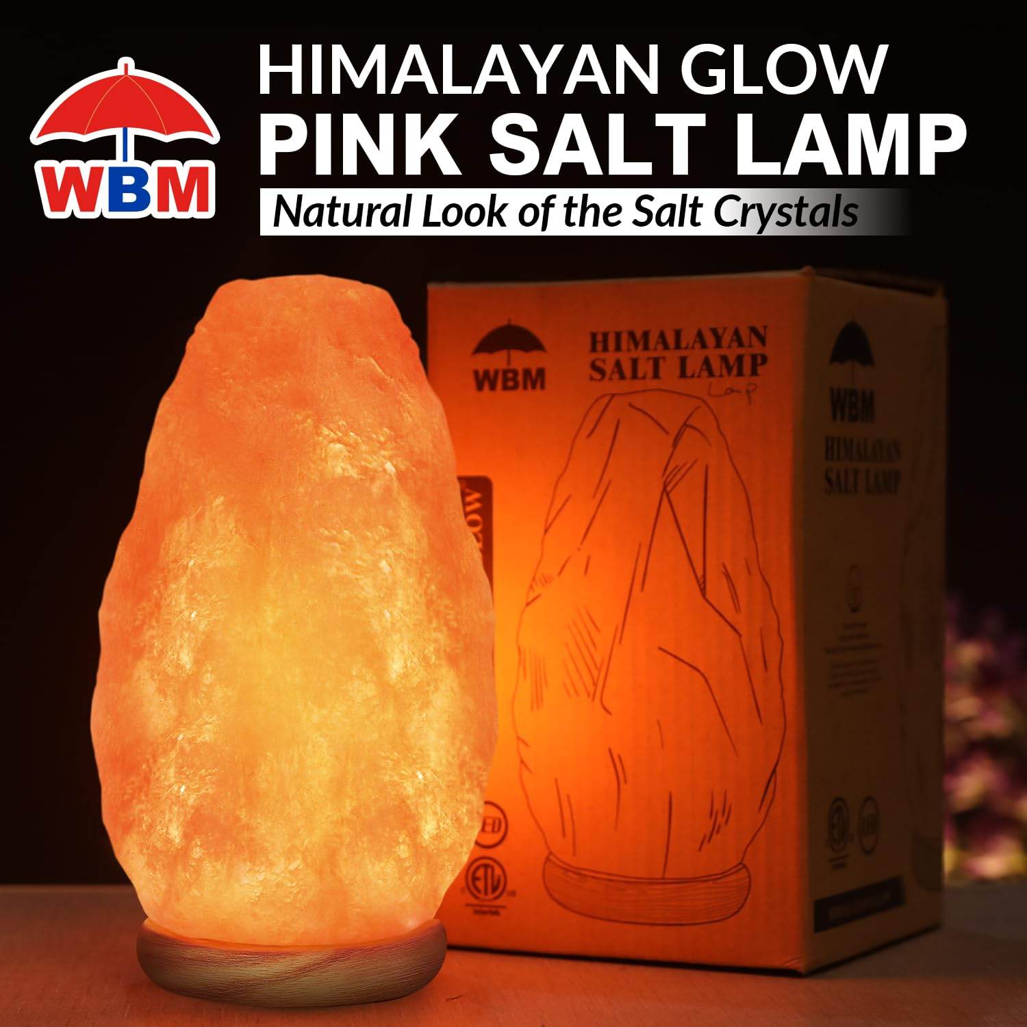 WBM Salt Lamp – USB Himalayan Salt Lamp with Touch Dimmer Control | Wooden Base | LED Bulb | 5-7lbs - zenfulharmony.com