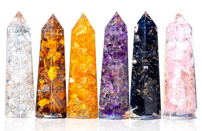 Healing Crystal Wand Set of 6 Orgonite – Includes 3” Amethyst Crystal, Tigers Eye, Rose Quartz, Black Tourmaline Stone, Citrine and Clear Quartz Orgone Crystal Plus Black Tourmaline Necklace - zenfulharmony.com