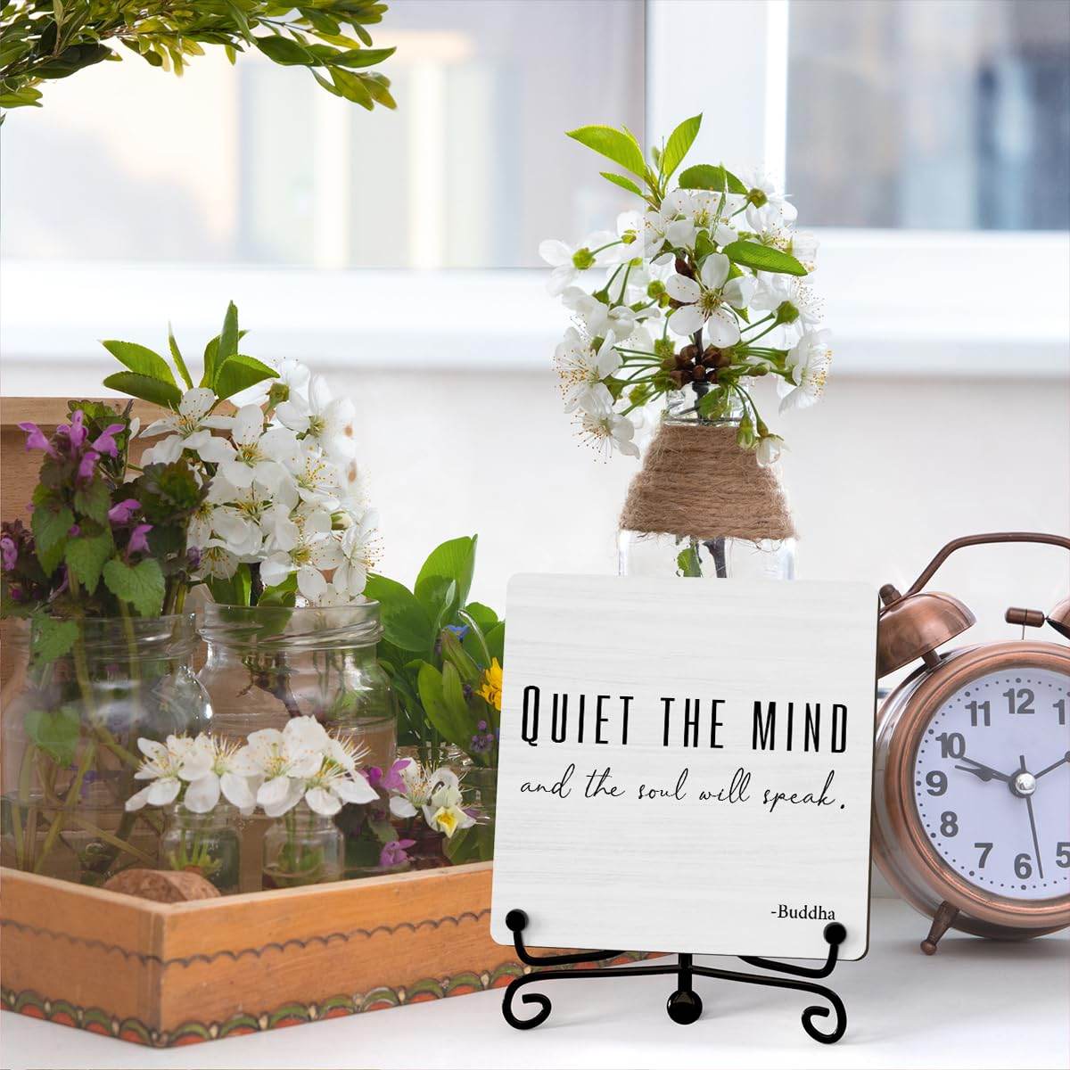 Home Decor, Quiet The Mind And The Soul Will Speak Sign, Desk Decorations For Office Home Living Room, Yoga Room Meditation Room Decor, Shelf Decor, Inspirational Gifts, Wooden Plaque With Stand (B06) - zenfulharmony.com