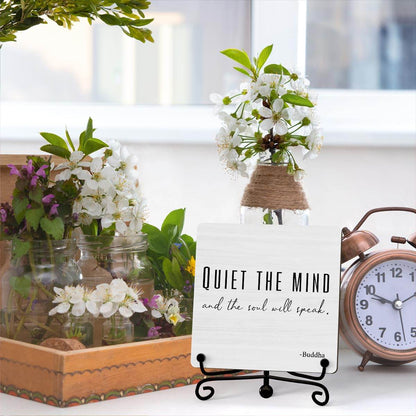Home Decor, Quiet The Mind And The Soul Will Speak Sign, Desk Decorations For Office Home Living Room, Yoga Room Meditation Room Decor, Shelf Decor, Inspirational Gifts, Wooden Plaque With Stand (B06) - zenfulharmony.com