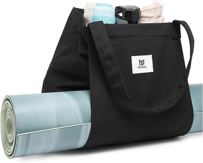 Moyaqi Canvas Tote Bag with Yoga Mat Carrier Pocket Carryall Shoulder Bag for Office, Workout, Pilates, Travel, Beach and Gym - zenfulharmony.com