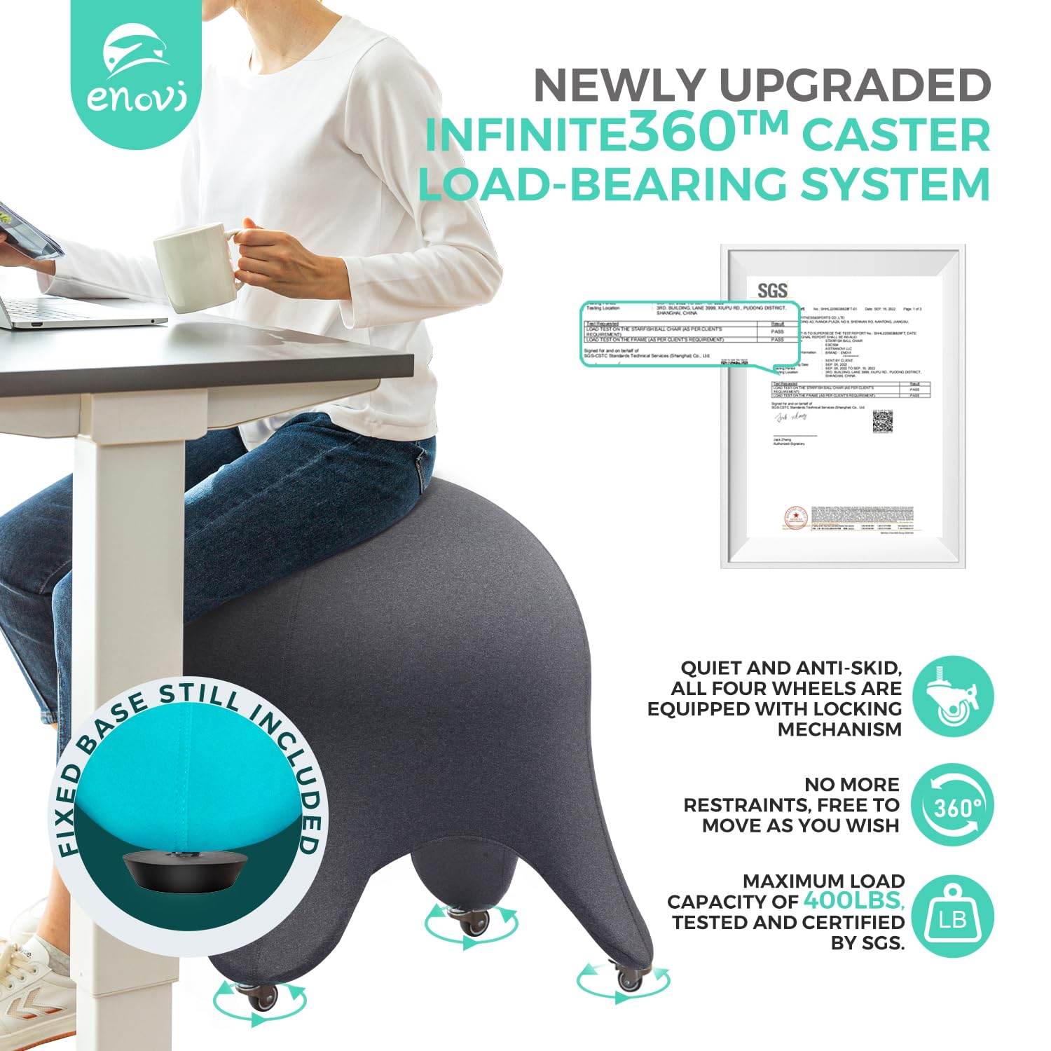 ENOVI Starfish Ball Chair, Yoga Ball Chair Exercise Ball Chair Ergonomic Design for Home Office Desk, Stability Ball & Balance Ball Seat to Relieve Back Pain, 24IN, CR - zenfulharmony.com