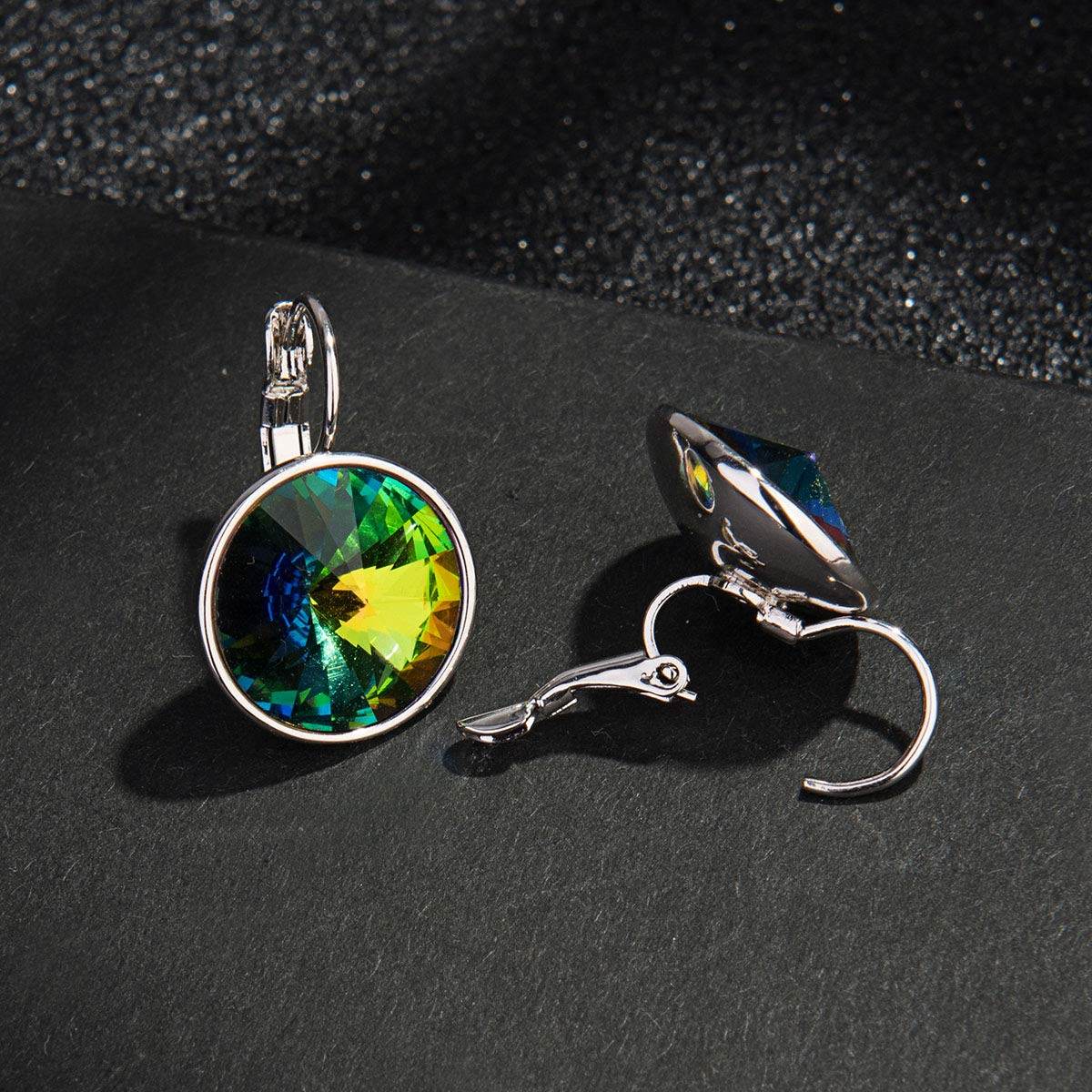 Austrian Crystal Round Drop Leverback Earrings for Women 14K Gold Plated Hypoallergenic Hoop Earrings (Rainbow) - zenfulharmony.com