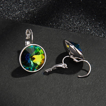 Austrian Crystal Round Drop Leverback Earrings for Women 14K Gold Plated Hypoallergenic Hoop Earrings (Rainbow) - zenfulharmony.com