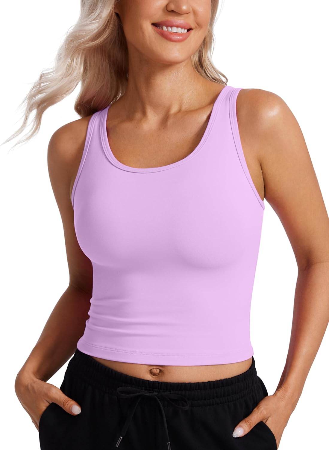 CRZ YOGA Womens Butterluxe Double Lined Workout Tank Tops Scoop Neck Racerback Cropped Casual Sleeveless Shirt - zenfulharmony.com