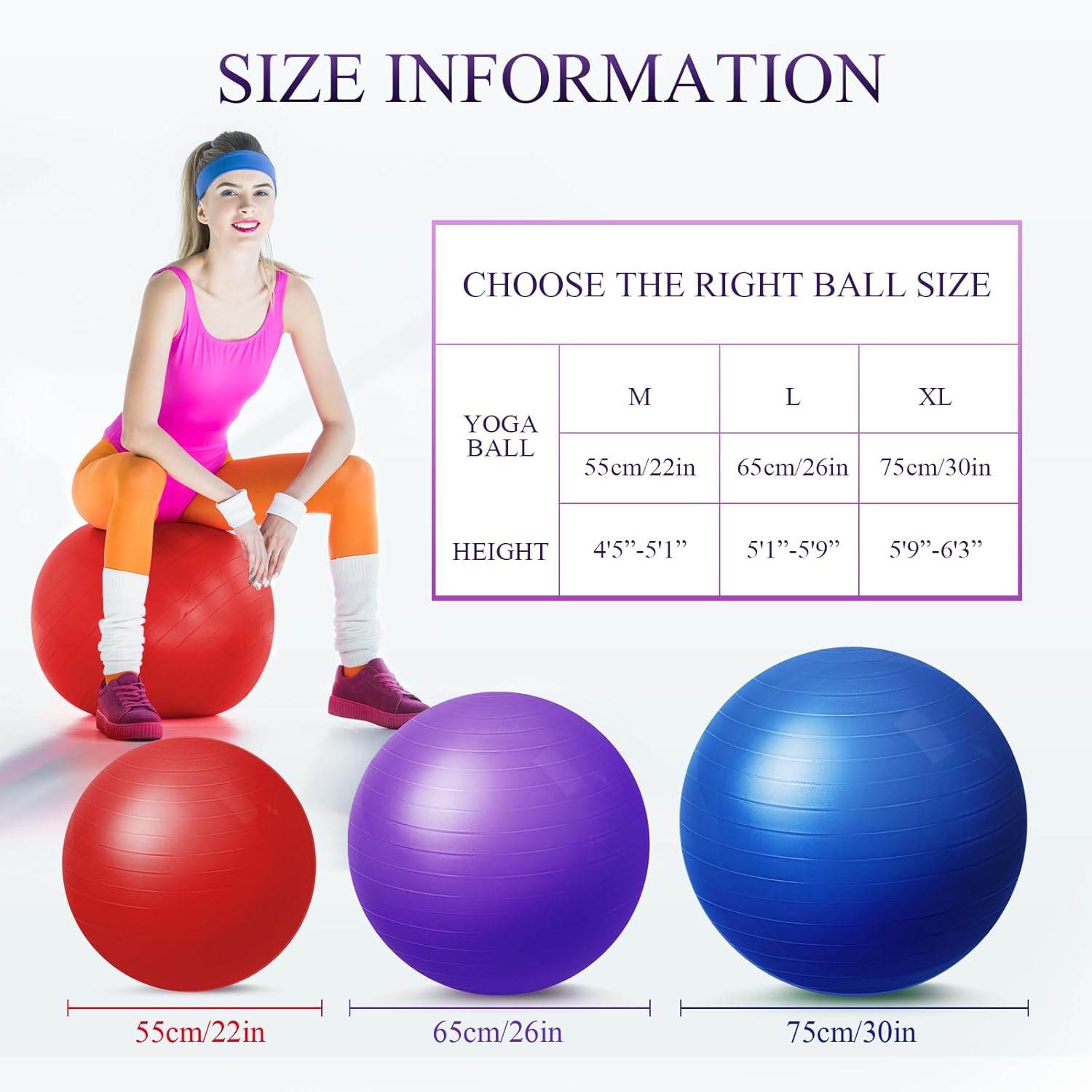 Honoson 3 Pcs Exercise Yoga Ball Large Pregnancy Fitness Ball Chair for Office Home Labor Gym Birth Balance, 55/65/75cm - zenfulharmony.com