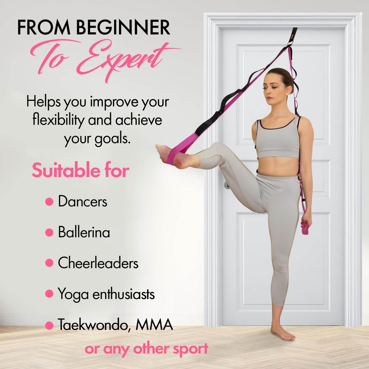 Yoga Stretching Strap with 10 Loops and Door Anchor - Stretch Straps with Loops for Flexibility - Perfect Yoga Strap for Stretching and Balance - Yoga Essentials for Home - zenfulharmony.com