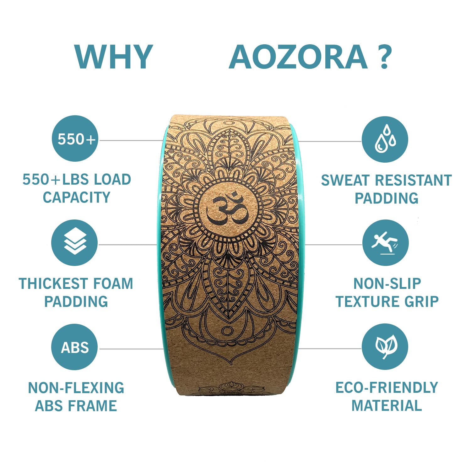 Aozora Yoga Wheel 13" with Most Detailed Book Step by Step Guide on How to Do 30+ Poses,! Perfect for Stretching and Improving Backbends (3 Pack - 6, 10 & 13" -Cork/Turquoise +strap) - zenfulharmony.com