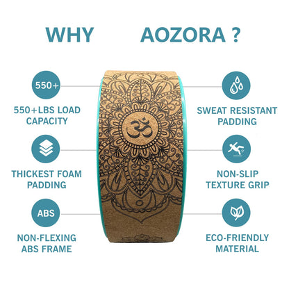 Aozora Yoga Wheel 13" with Most Detailed Book Step by Step Guide on How to Do 30+ Poses,! Perfect for Stretching and Improving Backbends (3 Pack - 6, 10 & 13" -Cork/Turquoise +strap) - zenfulharmony.com