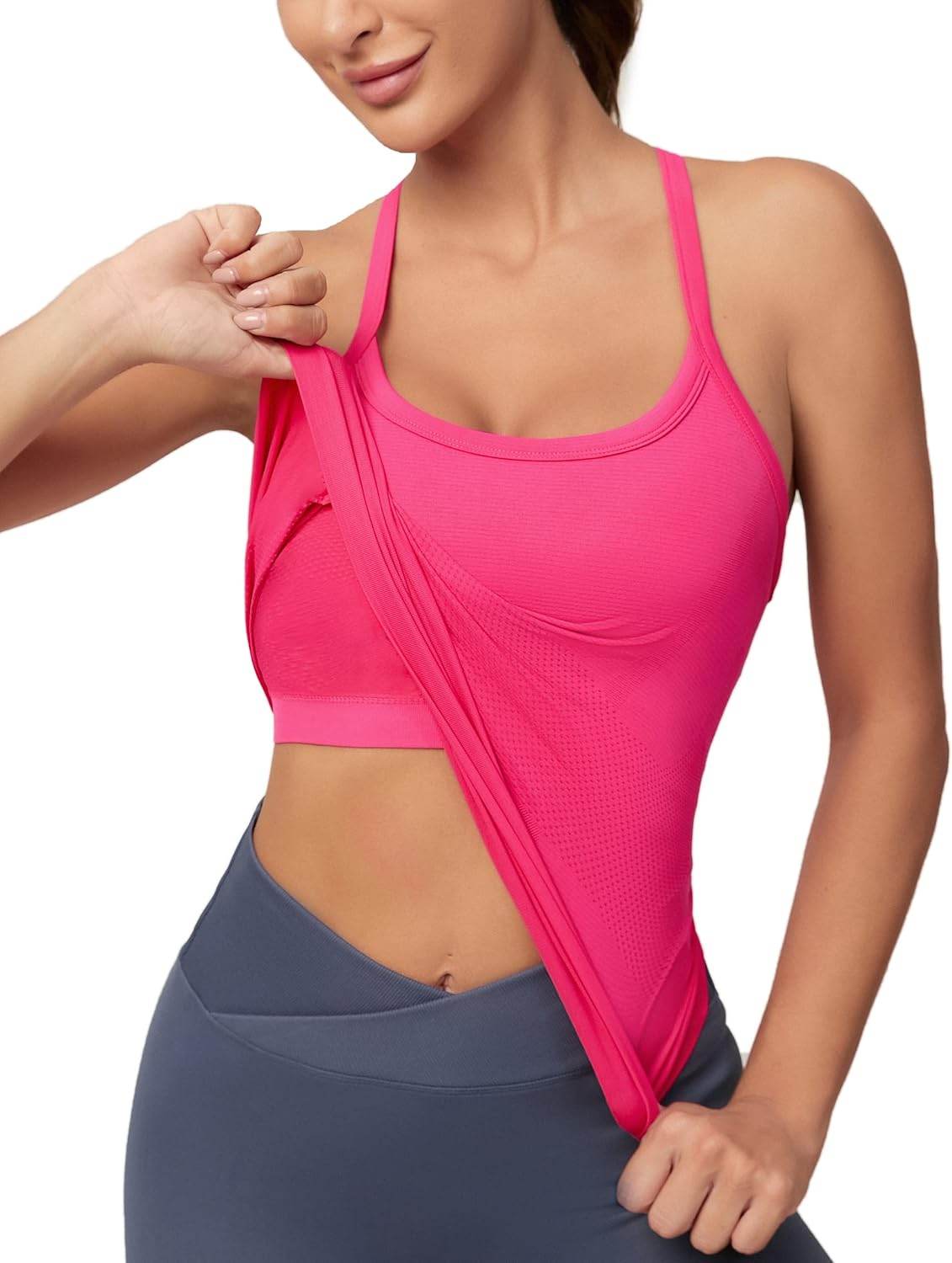 MathCat Workout Tank Tops for Women with Built in Bra, Sleeveless Gym Tops Seamless Racerback Athletic Yoga Shirts - zenfulharmony.com