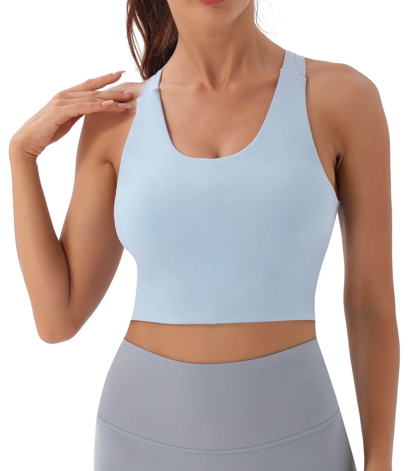 JOYSPELS Sports Bras for Women Extra Comfort Criss-Cross Back Padded Workout Tops for Women Medium Support Light Blue - zenfulharmony.com