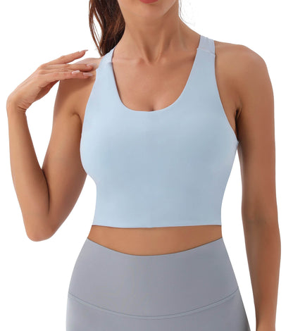 JOYSPELS Sports Bras for Women Extra Comfort Criss-Cross Back Padded Workout Tops for Women Medium Support Light Blue - zenfulharmony.com