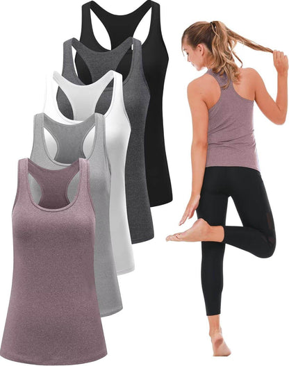 6 or 5 Pack Workout Tank Tops for Women, Athletic Racerback Sports Tank Tops, Compression Sleeveless Dry Fit Shirts - zenfulharmony.com