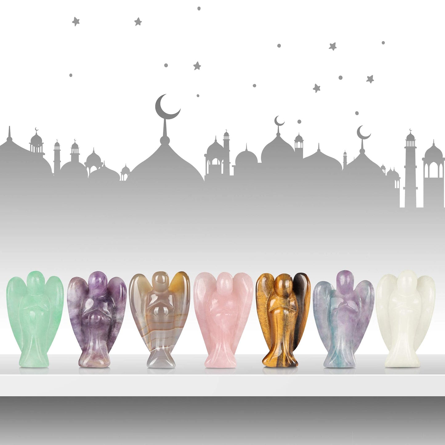 Artistone 2.0" Rainbow Fluorite Crystal Guardian Angel Statues and Figurines,Hand Carved Gemstone Pocket Peace Prayer Healing Angel Stone Decor Figurine Gift for Women - zenfulharmony.com