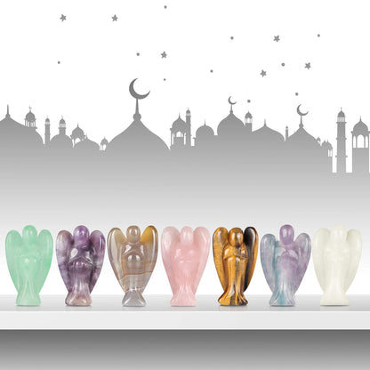 Artistone 2.0" Rainbow Fluorite Crystal Guardian Angel Statues and Figurines,Hand Carved Gemstone Pocket Peace Prayer Healing Angel Stone Decor Figurine Gift for Women - zenfulharmony.com