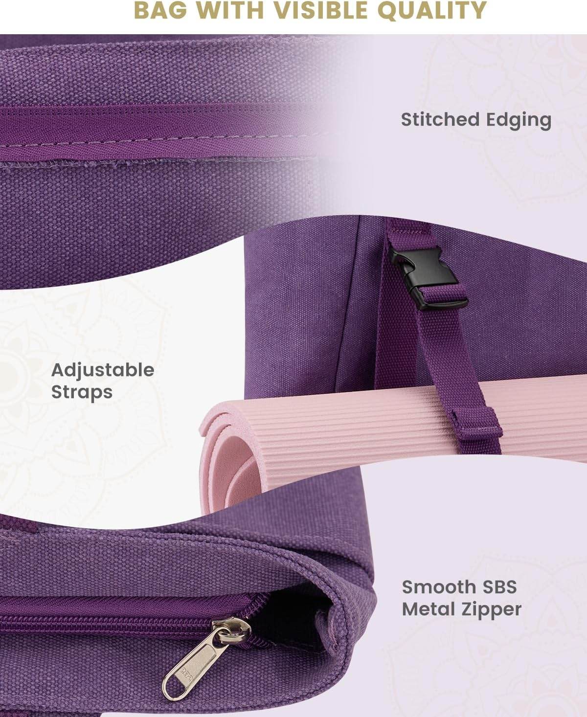 Gonex Yoga Mat Bag, Yoga Gym Bag Tote Bag with Multi Pockets For Women Men, Canvas Yoga Mat Carrier Take in Out Mat Easily For Pilates Travel Workout Office - zenfulharmony.com
