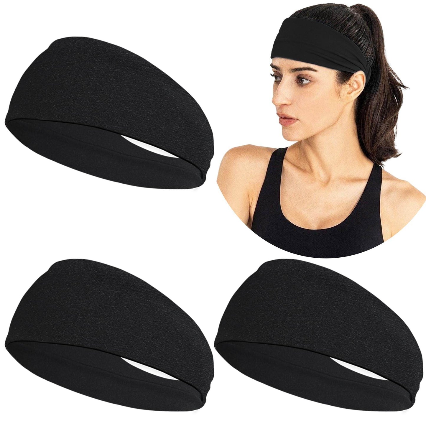 JOYOYO 3 Pack 9cm Unisex Headbands for Women's Hair Soft Stretchy Fabric Kylie Head Band Bandeaux Hair Accessories for Workout Gym Yoga Hair Band(Black) - zenfulharmony.com