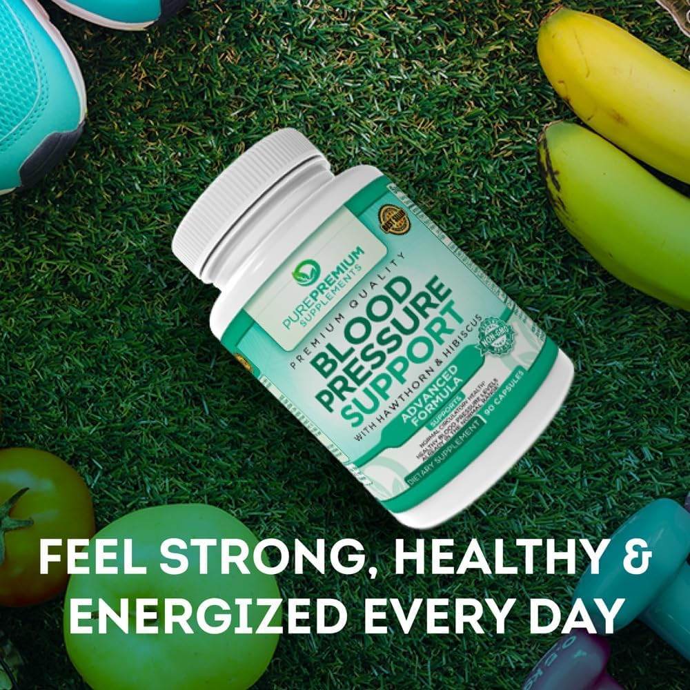 PurePremium Supplements Blood Pressure Supplements with Hawthorn Berry, Hibiscus - Nitric Oxide for Normal Blood Pressure Support w/Vitamin B12 - Garlic Supplements for Normal Nitric Oxide - 90 Caps - zenfulharmony.com