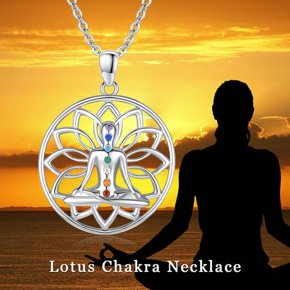 Suiknsn Yoga Necklaces for Women 925 Sterling Silver Lotus Pendant Healing Chakra Necklace Spiritual Jewelry Birthday Yoga Gifts for Lotus Lovers Yoga Lovers Friends - zenfulharmony.com