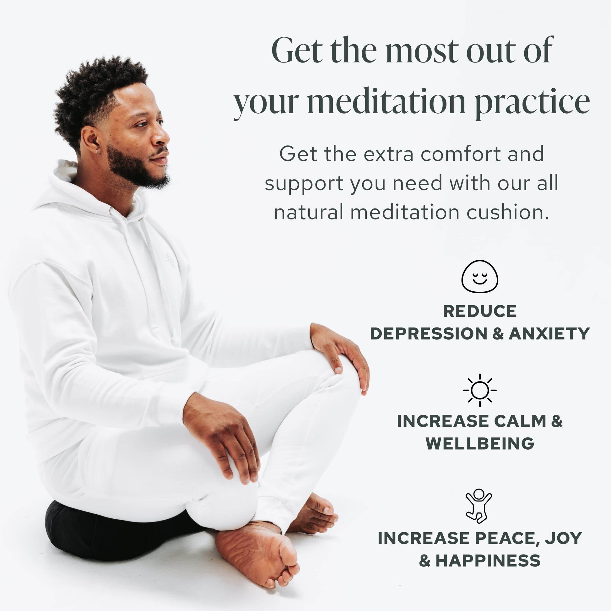 Mindful & Modern Large Meditation Cushion | Zafu Yoga Bolster Meditation Floor Pillow Seat | Buckwheat Hull Filled Crescent Shaped Cushion with Removable Washable Cover + Carry Handle (Minimal Black) - zenfulharmony.com
