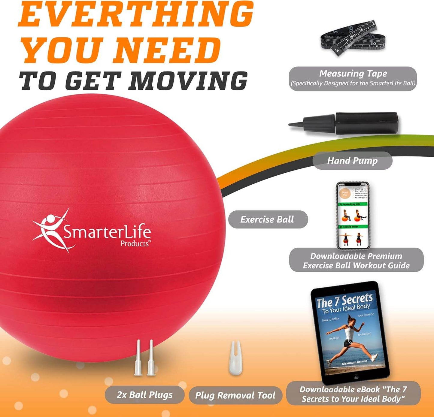 SmarterLife Exercise Ball Yoga Ball for Fitness, Balance, Stability, or Pregnancy, Gym Ball for Core Workout, Physical Therapy, Yoga Ball Chair for Office, Anti-Slip Anti-Burst - zenfulharmony.com