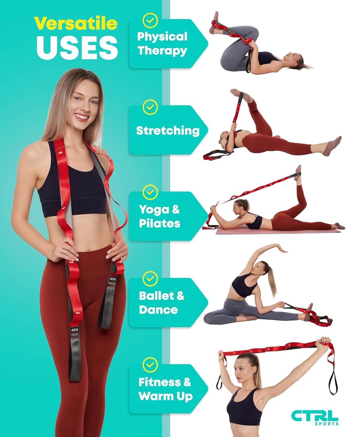 Stretching Strap with Loops - Non Elastic Stretch Band for Physical Therapy, Yoga Strap for Stretching Equipment, Stretch Bands for Exercise and Flexibility - Fascia, Hamstring & Leg Stretcher Belt - zenfulharmony.com