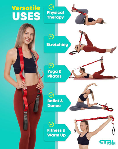 Stretching Strap with Loops - Non Elastic Stretch Band for Physical Therapy, Yoga Strap for Stretching Equipment, Stretch Bands for Exercise and Flexibility - Fascia, Hamstring & Leg Stretcher Belt - zenfulharmony.com