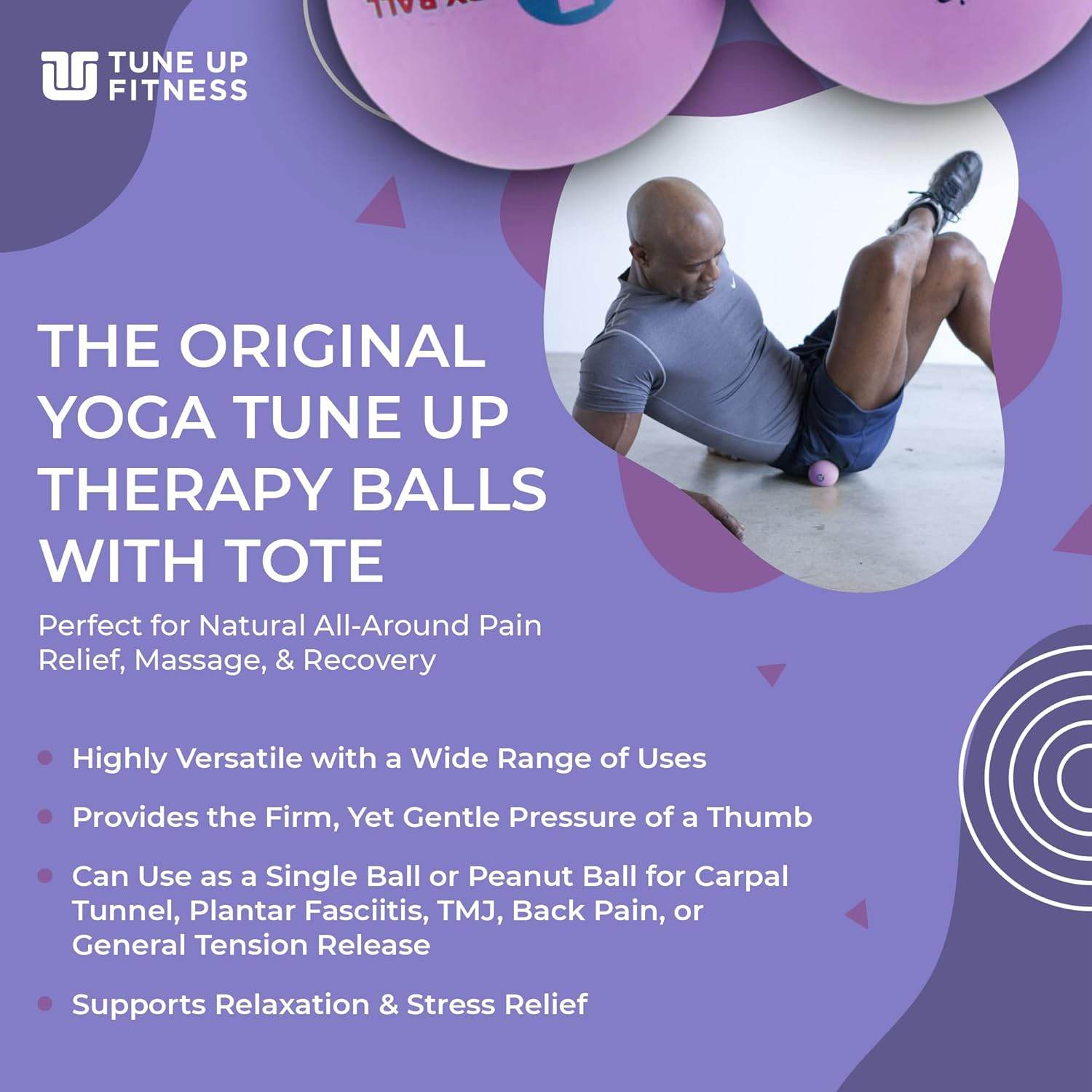 YOGA TUNE UP® Therapy Balls in Tote by Tune Up Fitness - Massage Balls for Trigger Point, Pressure Point & Myofascial Release - Use as Single or Peanut Ball for Pain Relief & Relaxation (Deep Purple) - zenfulharmony.com