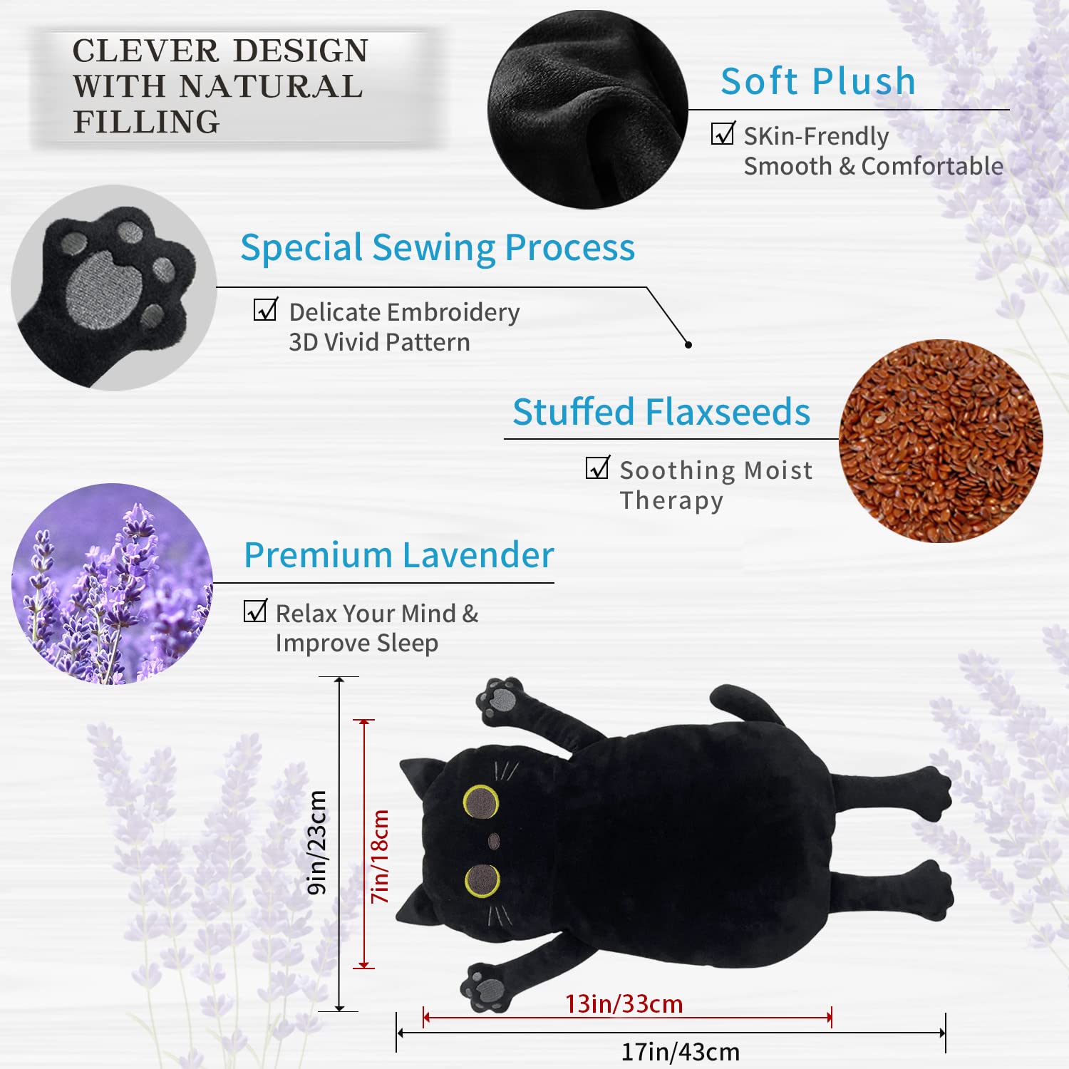 Microwave Heating Pad for Pain Relief, 17" x 9" Microwavable Heating Pads for Cramps, Back Pain, Neck Shoulder, Muscles, Knee, Joints, Natural Heat Pack Moist Heat, Black Cat - zenfulharmony.com