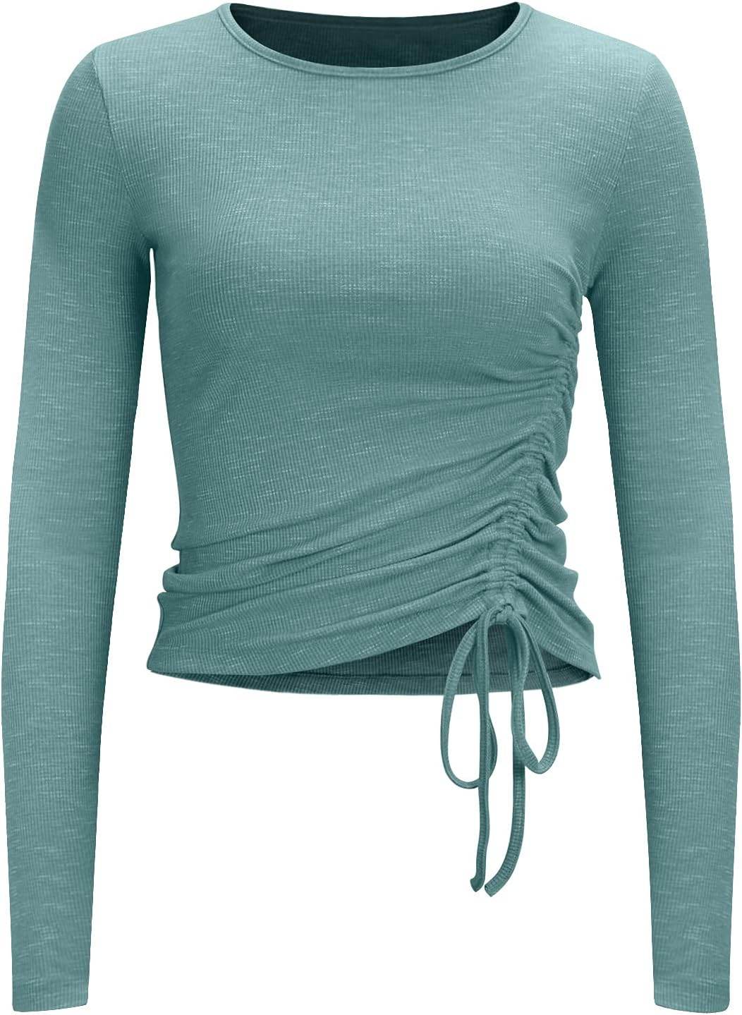 Womens Long/Short Sleeve Workout Tops Ruched Side Yoga Atheltic Shirt Slim Fitted - zenfulharmony.com