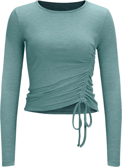 Womens Long/Short Sleeve Workout Tops Ruched Side Yoga Atheltic Shirt Slim Fitted - zenfulharmony.com