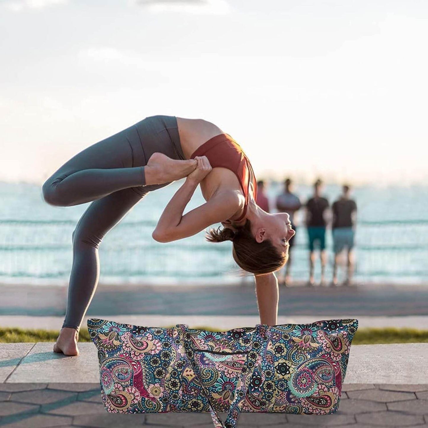 IwIeIaIrI Flower Pattern zipper yoga Mat Bag Duffle Bag Large Multipurpose Exercise Yoga Mat Bag and Yoga Mat tote bag Strap Zipper Pockets - zenfulharmony.com