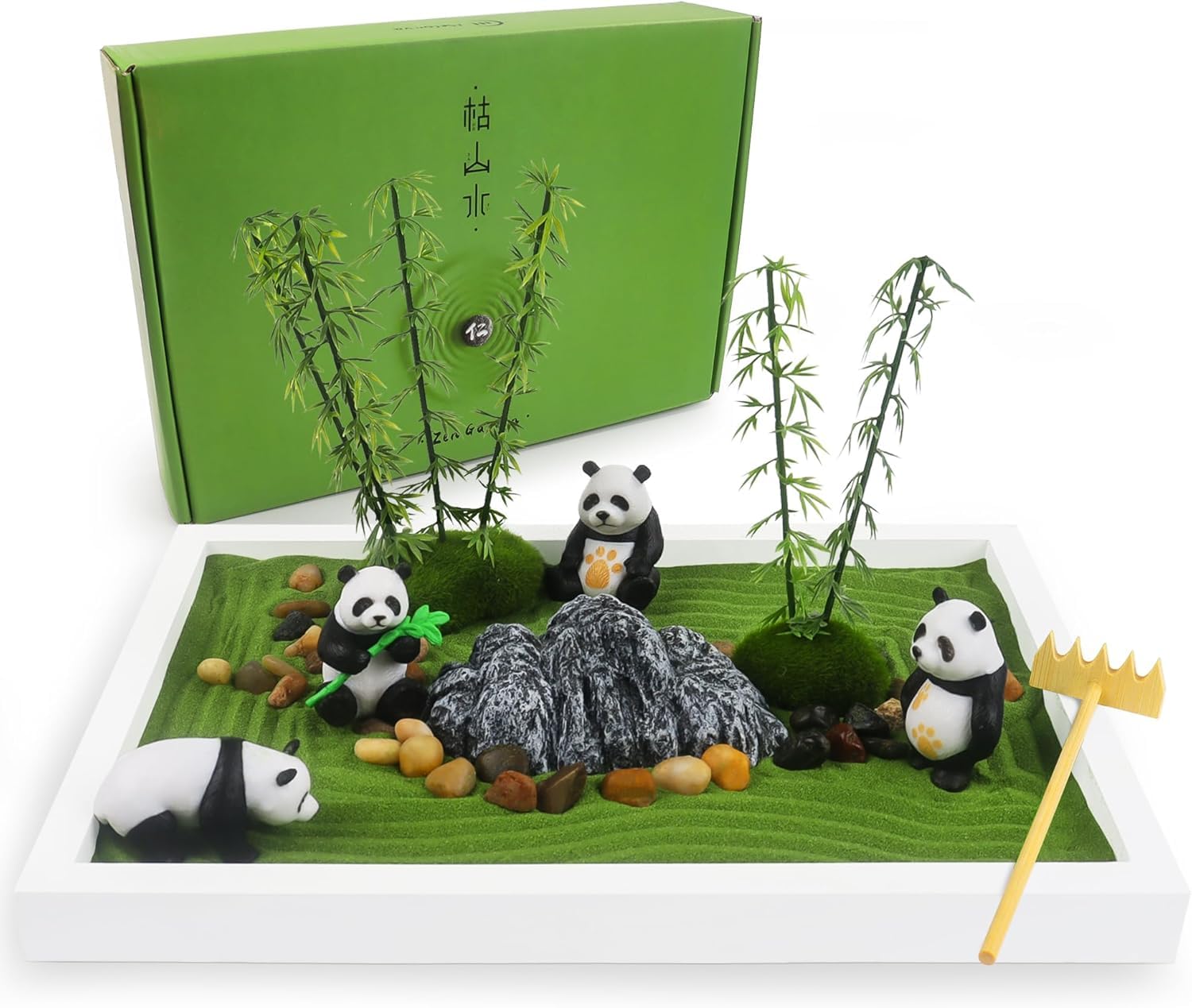 Panda Mini Zen Garden for Desk 11" x 8" Automatic Zen Garden Sand Bowl Japanese Desk Decor Zen Garden Accessories Kit Zen Decor Panda Gifts Rake Home Decor Room Decor - zenfulharmony.com