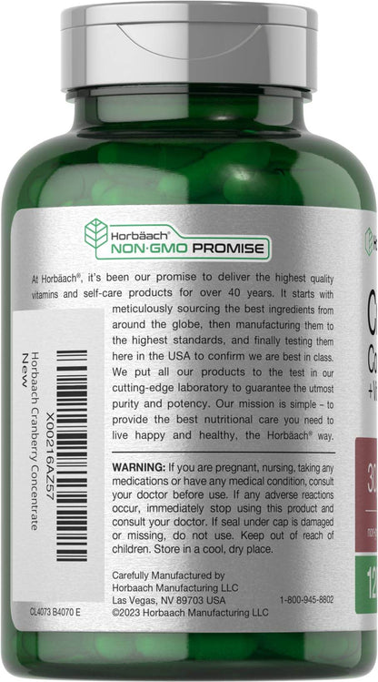 Horbäach Cranberry Pills 30,000mg | 120 Capsules | with Vitamin C | Supplement Contentrate for Women & Men | Vaccinium Macrocarpon | Non-GMO & Gluten Free - zenfulharmony.com