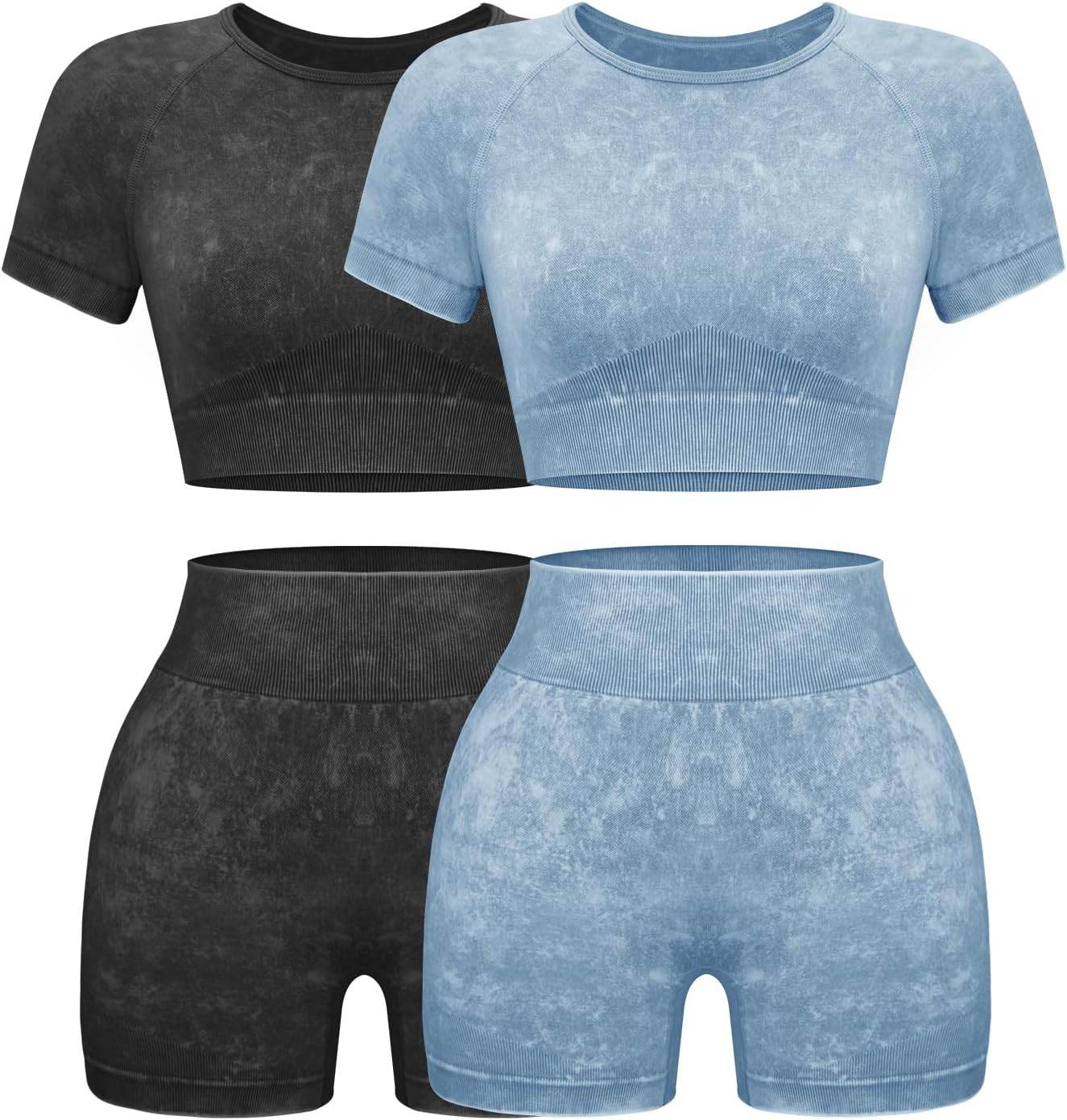 OLCHEE Womens Workout Sets 2 Piece - Seamless Acid Wash Yoga Outfits Shorts and Crop Top Matching Gym Athletic Clothing Set - zenfulharmony.com