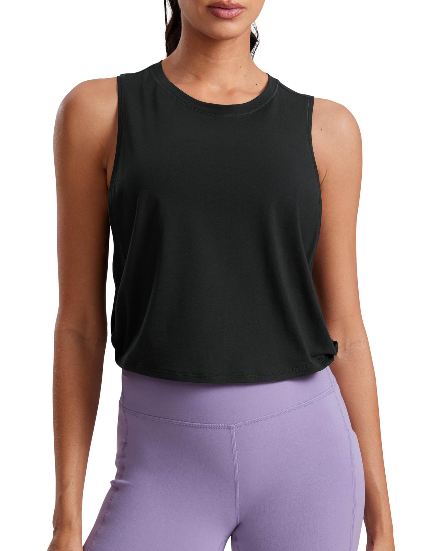 CRZ YOGA Pima Cotton Cropped Tank Tops for Women - Sleeveless Sports Shirts Athletic Yoga Running Gym Workout Crop Tops Black Small - zenfulharmony.com