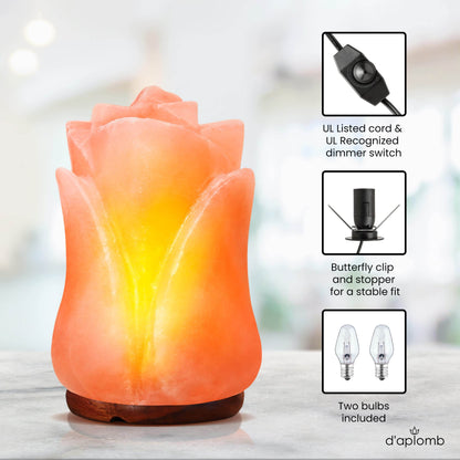 d'aplomb 100% Authentic Natural Himalayan Salt Lamp; Hand Carved Flower Rose Crystal Rock Salt from Himalayan Mountains; Dimmer Cord (Pink Flower) - zenfulharmony.com