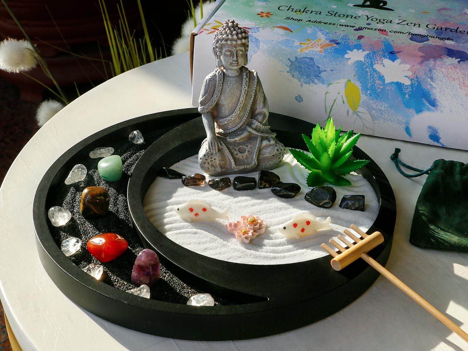 BangBangDa Meditation Buddha Zen Garden - Japanese Zen Garden Kit for Desk Tabletop Rock Sand Zen Garden Shine Altar Zen Decor for Man Woman Father Mother - zenfulharmony.com