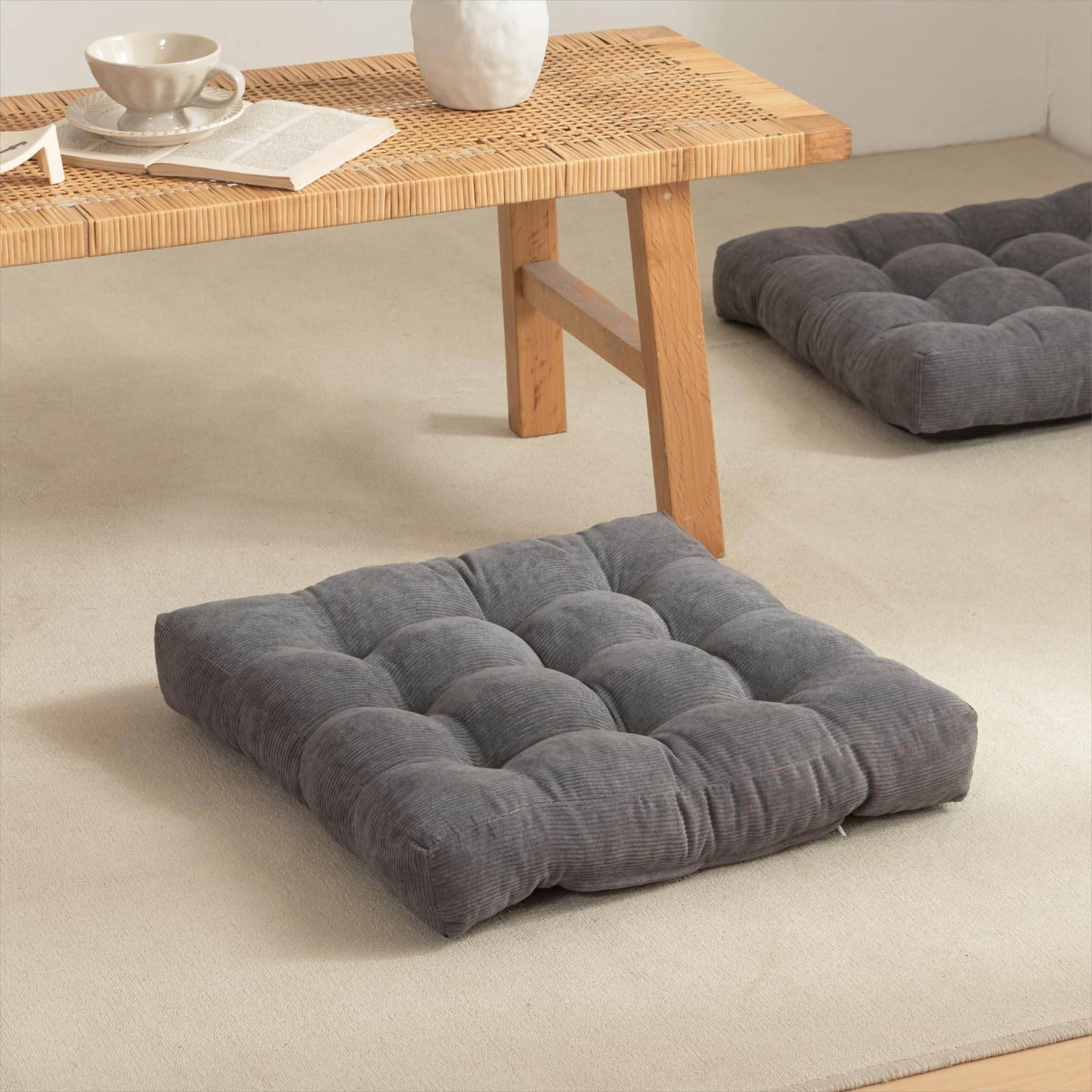 Meditation Cushion Floor Pillow - Large Square Floor Pillows for Adults Sitting with Shredded Blue Memory Foam Filling Cushions for Classroom Yoga Tatami Living Room Outdoor,Grey, 20x20x4 Inches - zenfulharmony.com