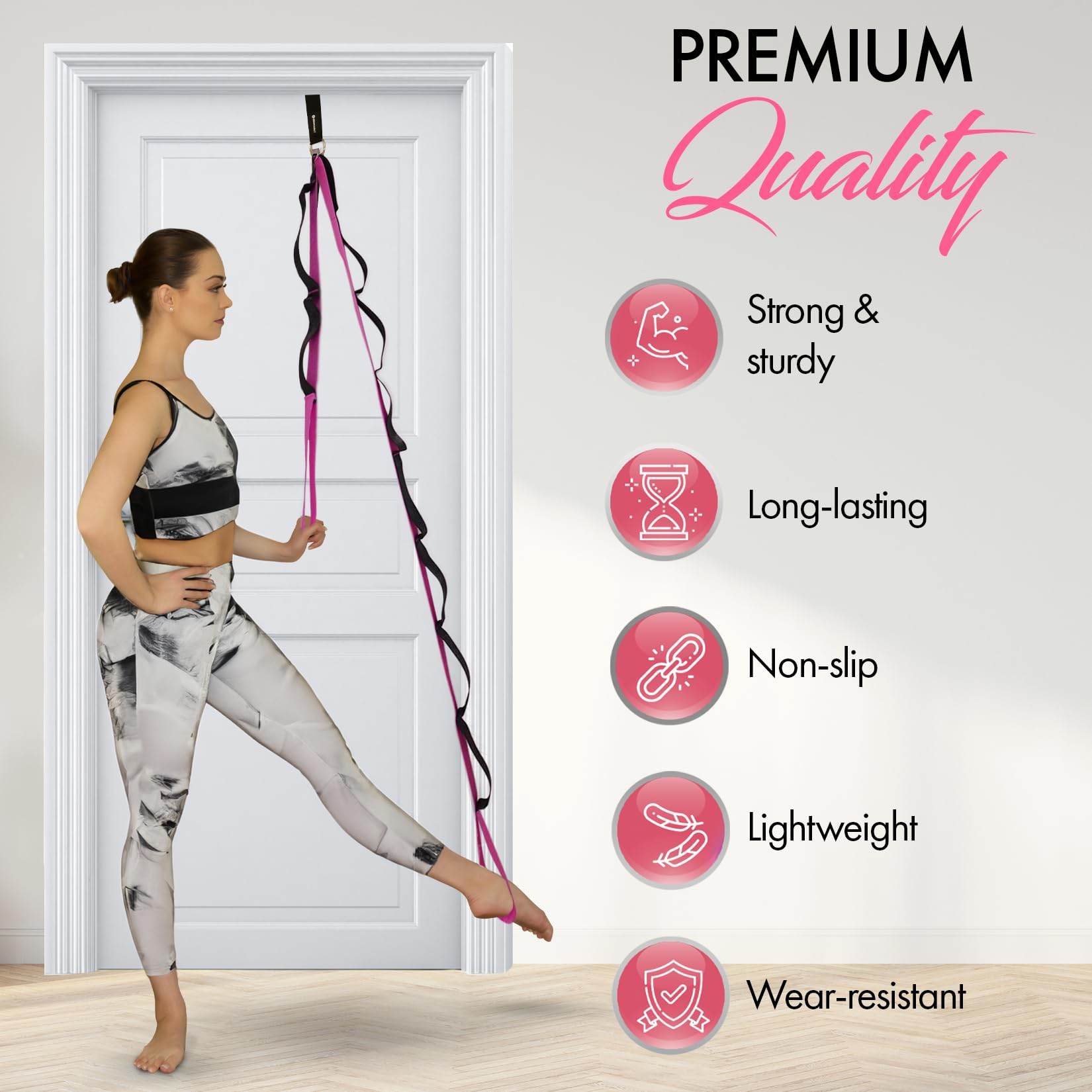 Yoga Stretching Strap with 10 Loops and Door Anchor - Stretch Straps with Loops for Flexibility - Perfect Yoga Strap for Stretching and Balance - Yoga Essentials for Home - zenfulharmony.com