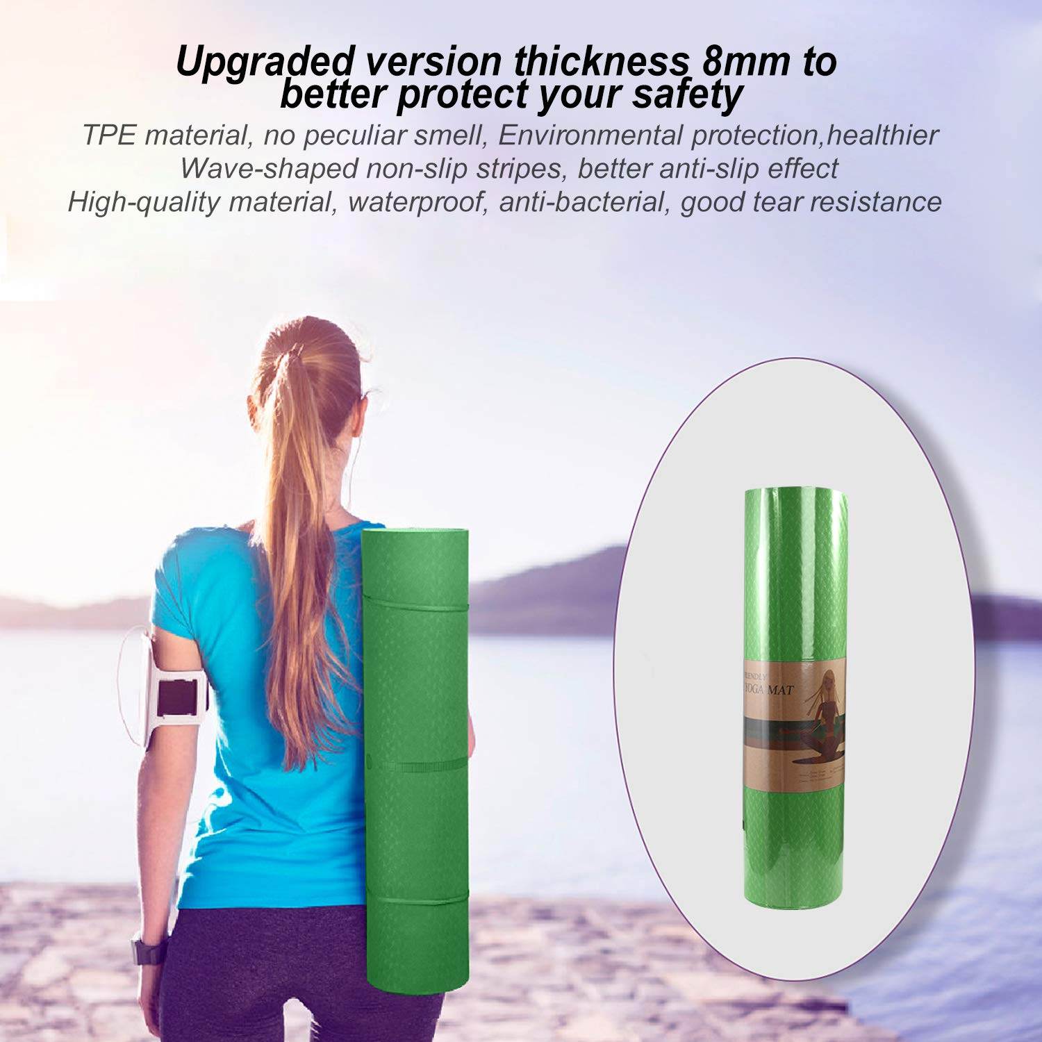 Yoga Mat 1/3 inch QMKGEC Exercise Mats 8mm TPE Non-Slip Extra Thick High-Density Eco Friendly for Yoga Workout Pilates Yoga Mats for Women Men - zenfulharmony.com