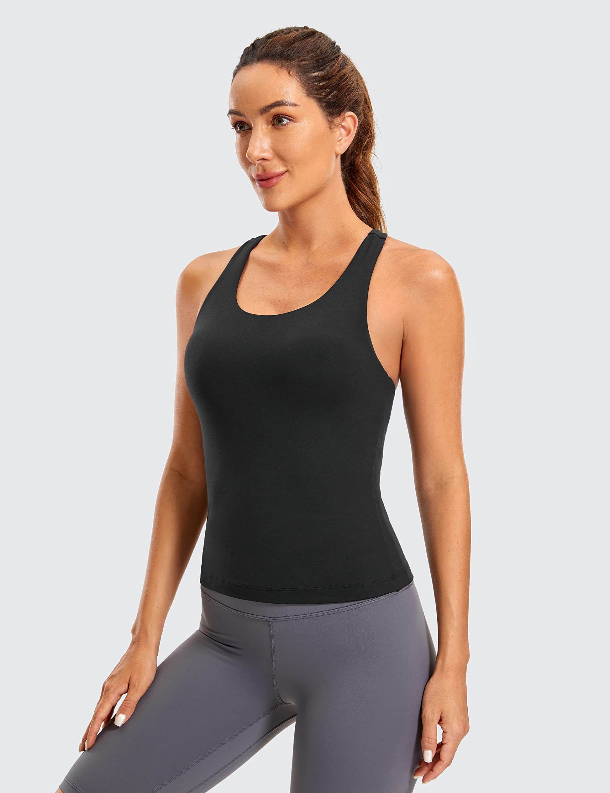 CRZ YOGA Butterluxe Workout Tank Tops for Women Built in Shelf Bras Padded - Racerback Athletic Spandex Yoga Camisole Black Small - zenfulharmony.com