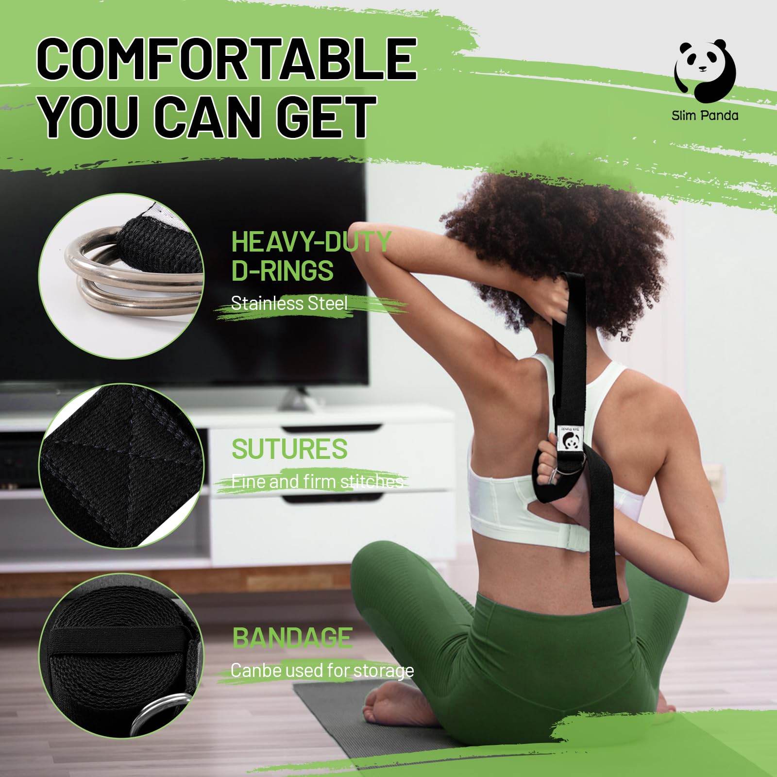 Slim Panda Yoga Strap for Stretching, (10+ Colors,6 Feet/8 Feet) Yoga Bands with Adjustable D-Ring Buckle, Cotton Yoga Belt for Fitness, Yoga, Pilates, Physical Therapy, Improve Flexibility - zenfulharmony.com