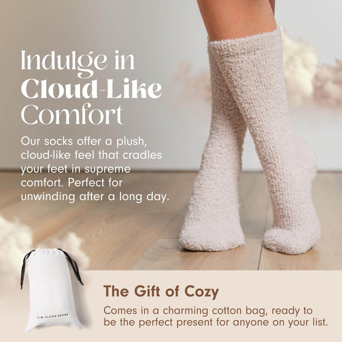 Cozy Sock For Women | Fuzzy Ultra-Luxe Cloud Sock Gifts For Women & Men | Warm & Cozy Fuzzy Unisex Sleep Socks | Super Soft Luxurious Fabric With Bonus Travel Tote, (Stone, 1 Pair) - zenfulharmony.com