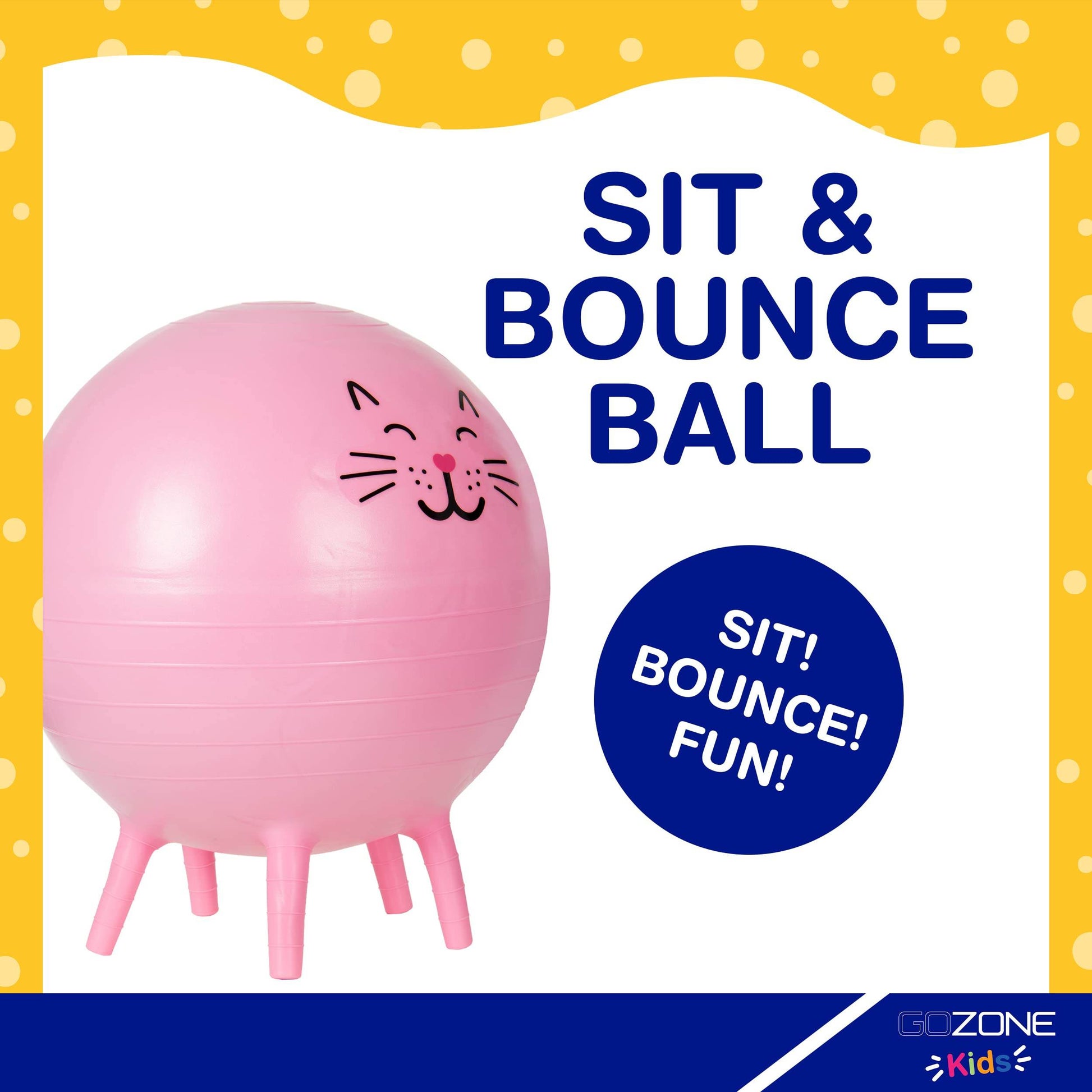 GoZone Kids Balance Ball Chair, Bounce Ball Desk Chair, Classroom Active Seating, 4 Stability Legs, includes Air Pump, Cat Design, Pink - zenfulharmony.com