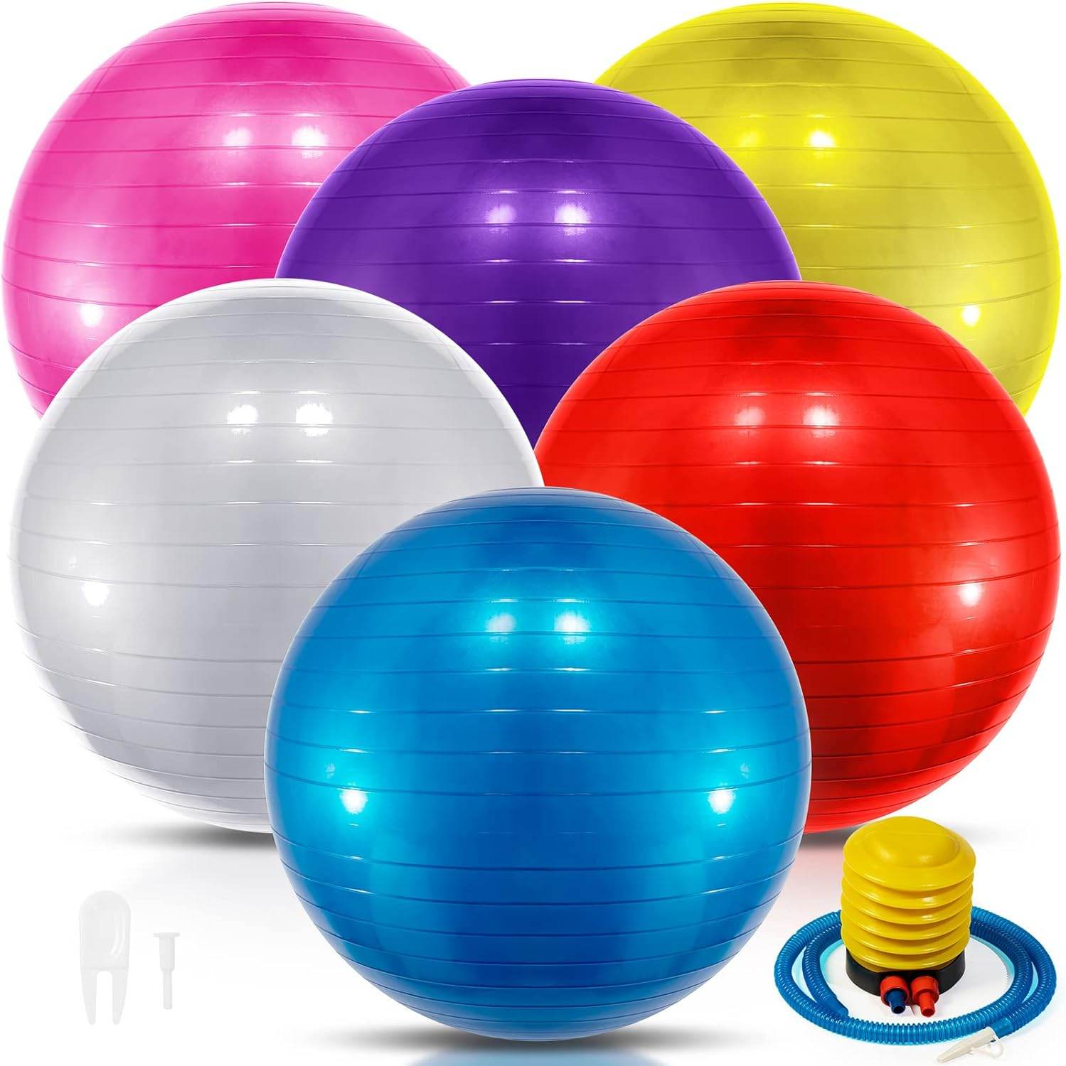 Jexine 6 Pcs Yoga Ball Exercise Ball PVC Stability Balance Yoga Ball Chair Quick Pump for Physical Workout Pregnancy Home Office Gym Equipment - zenfulharmony.com