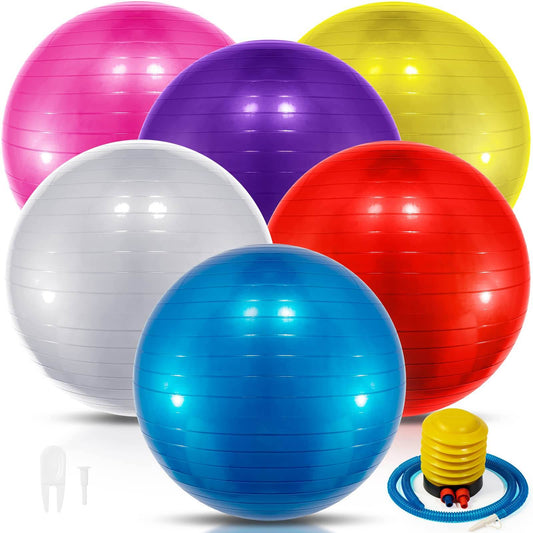 Jexine 6 Pcs Yoga Ball Exercise Ball PVC Stability Balance Yoga Ball Chair Quick Pump for Physical Workout Pregnancy Home Office Gym Equipment (Colorful,25.59 Inch) - zenfulharmony.com