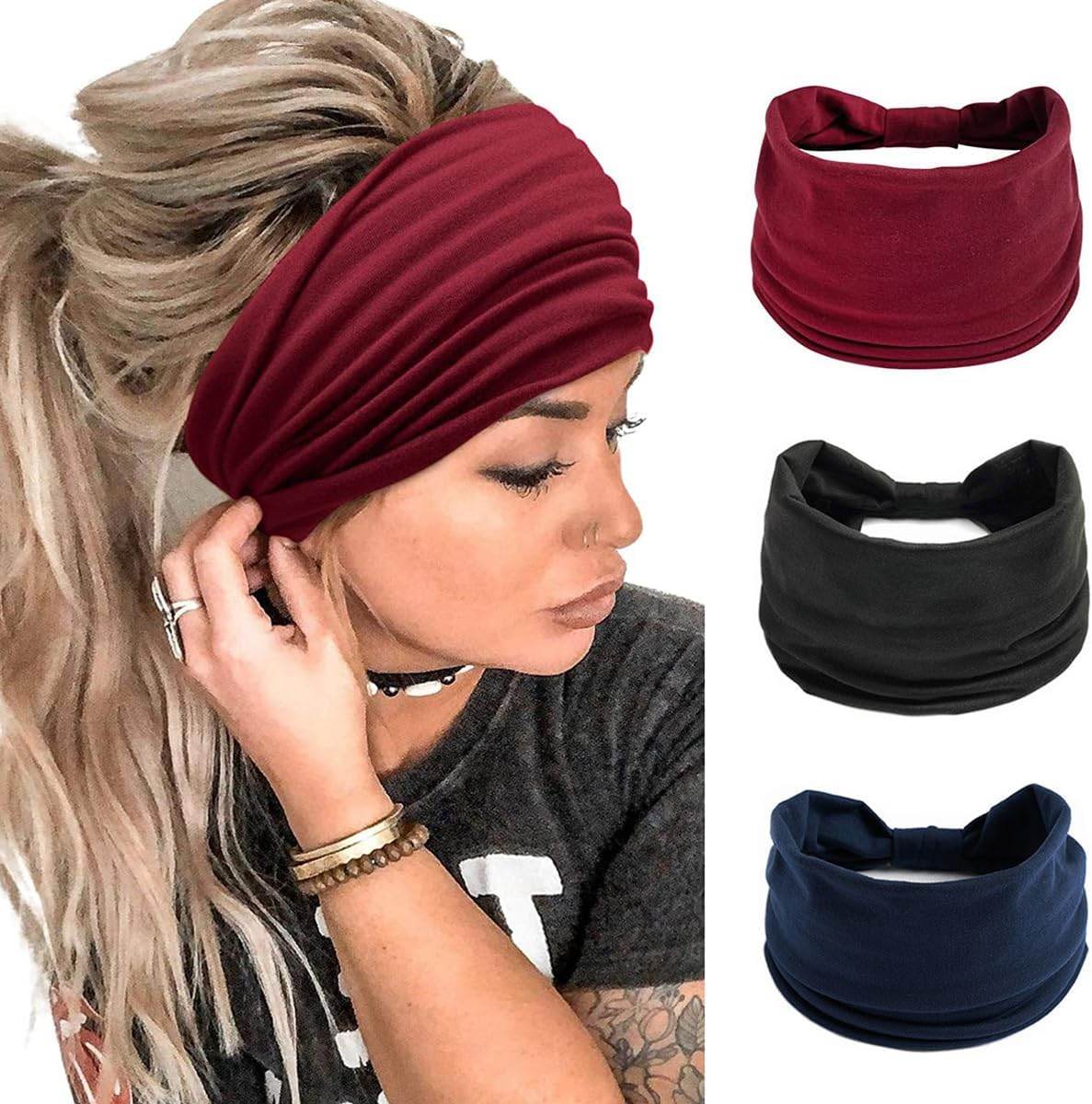 K-Elewon 3 Pack Women Wide Elastic Head Wrap Headband Sports yoga Hair Band - zenfulharmony.com