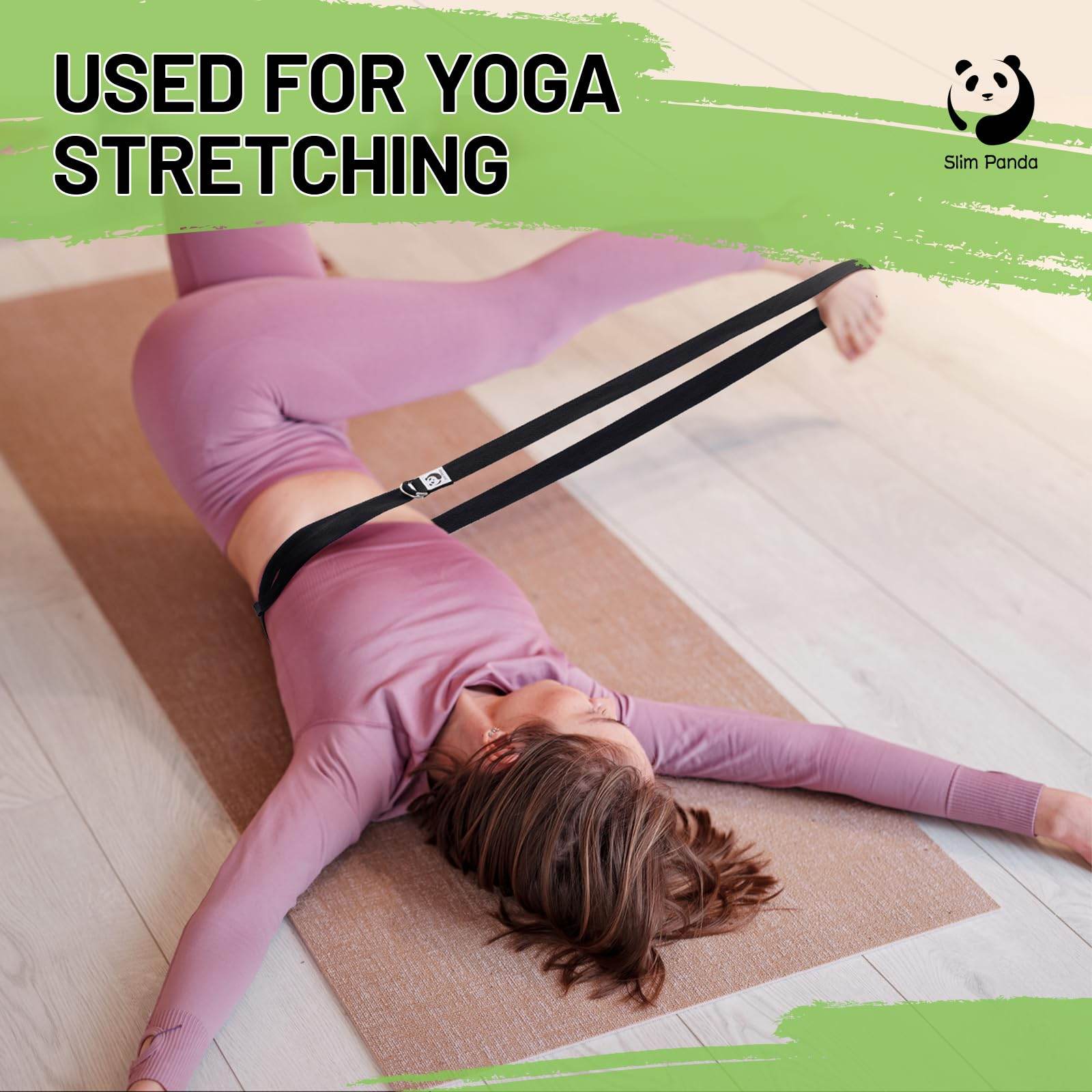 Slim Panda Yoga Strap for Stretching, (10+ Colors,6 Feet/8 Feet) Yoga Bands with Adjustable D-Ring Buckle, Cotton Yoga Belt for Fitness, Yoga, Pilates, Physical Therapy, Improve Flexibility - zenfulharmony.com